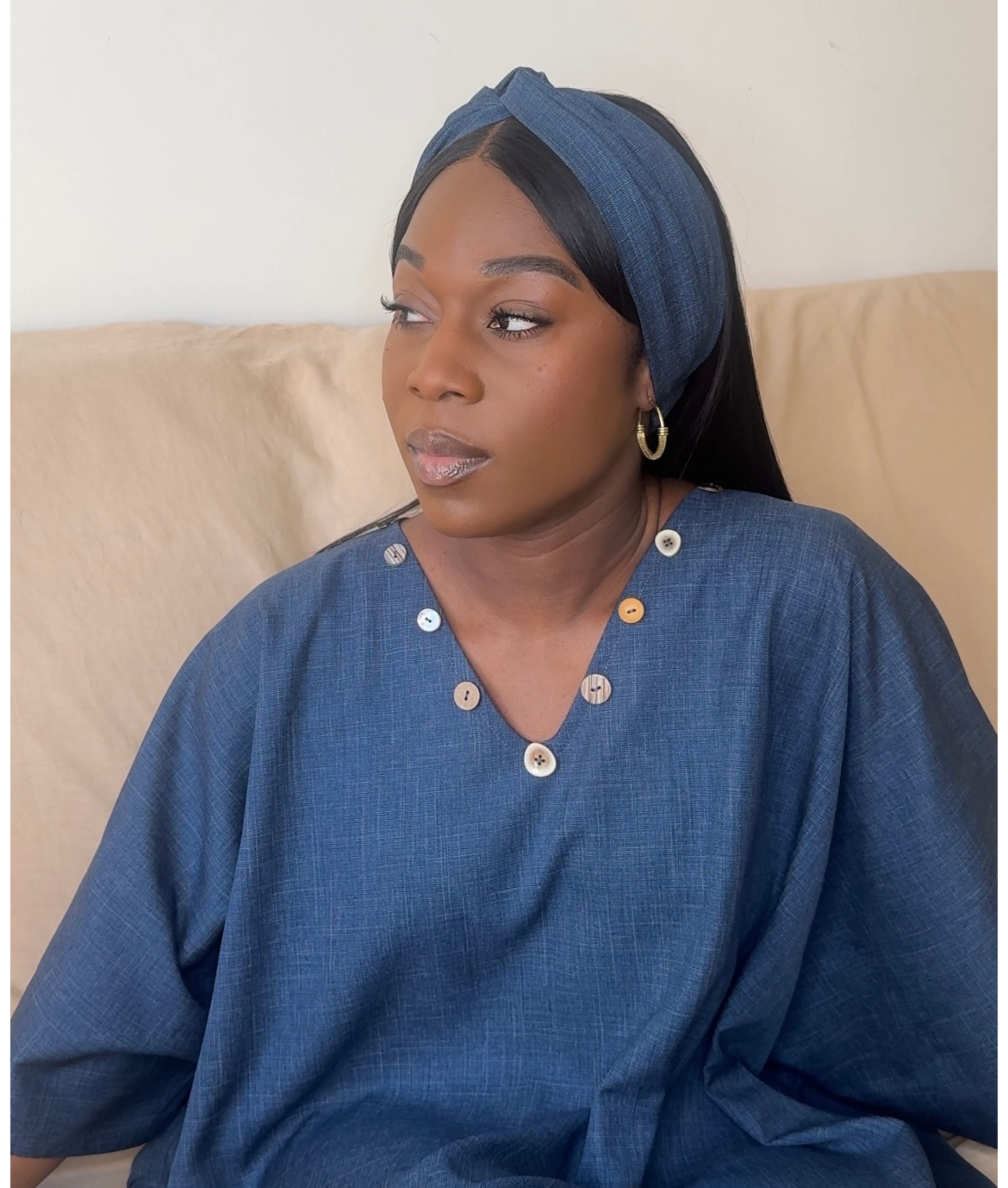 Indigo Front Knot Turban Headband